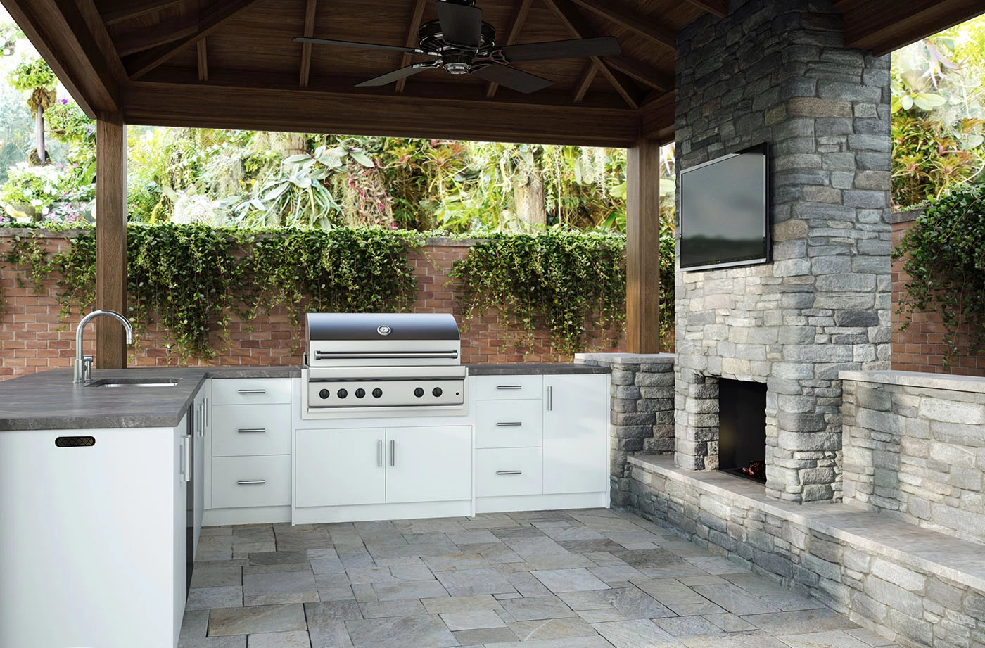 Stylish outdoor kitchen with durable cabinets